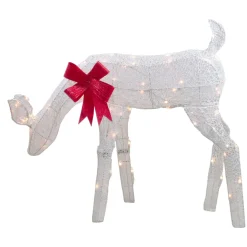 Lighted Mesh Feeding Doe Outdoor Christmas Decoration - 37" - White - Clear Lights
