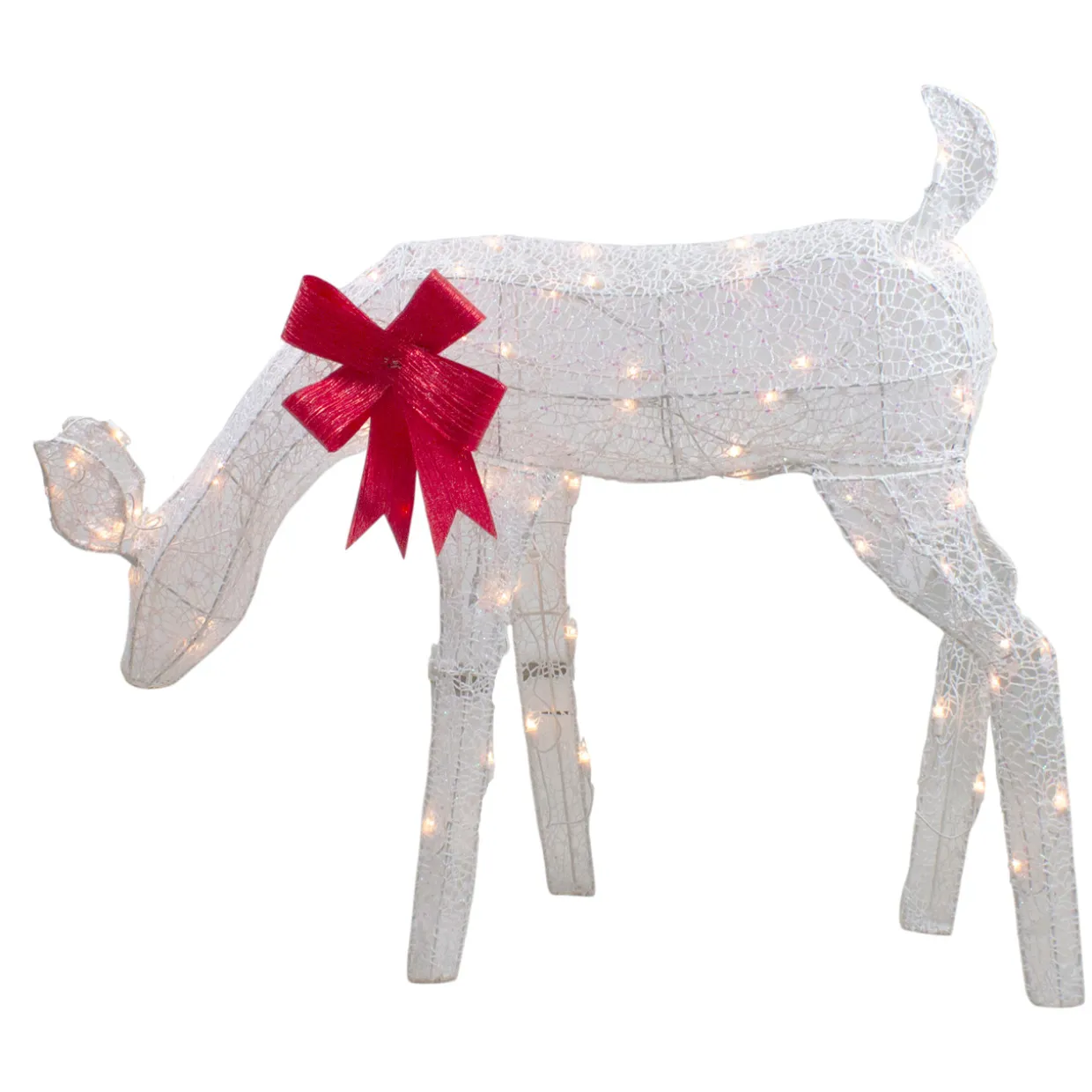 Lighted Mesh Feeding Doe Outdoor Christmas Decoration - 37" - White - Clear Lights