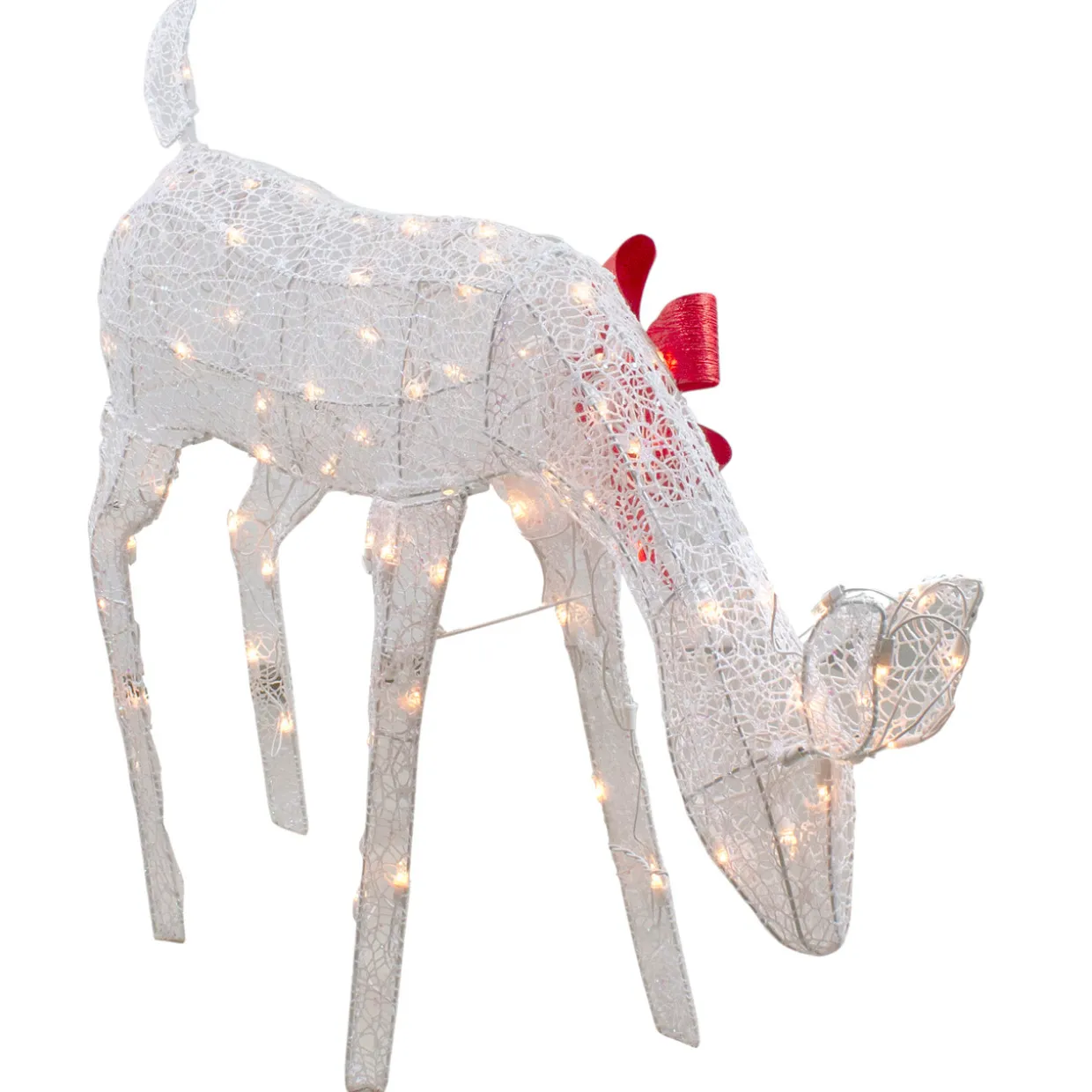 Lighted Mesh Feeding Doe Outdoor Christmas Decoration - 37" - White - Clear Lights