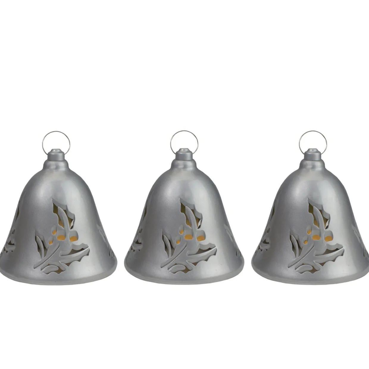 Lighted Musical Bells Christmas Decorations - 6.5" - Silver - Warm White - Set of 3