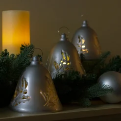 Lighted Musical Bells Christmas Decorations - 6.5" - Silver - Warm White - Set of 3