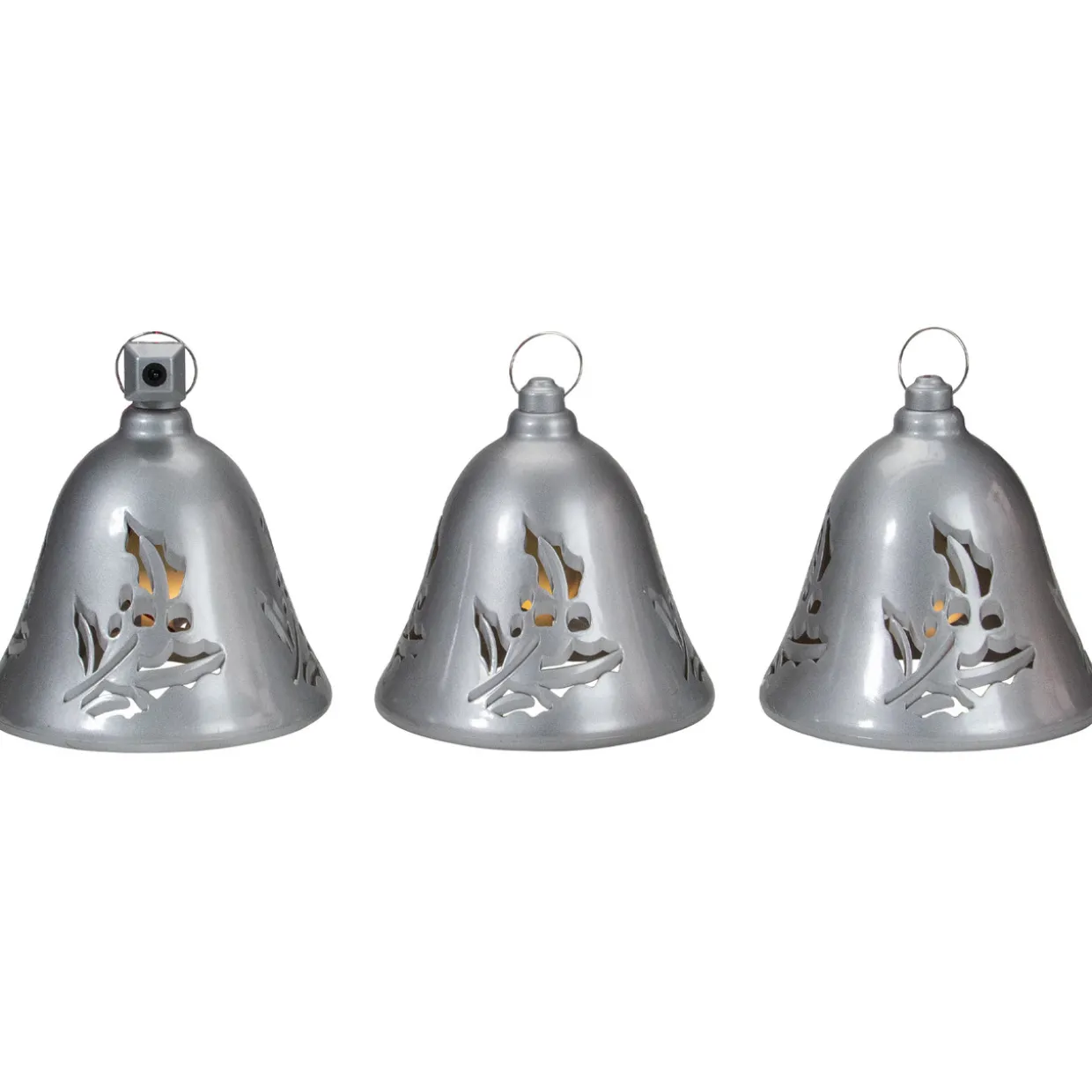 Lighted Musical Bells Christmas Decorations - 6.5" - Silver - Warm White - Set of 3