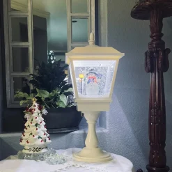 Lighted Musical Snowing Christmas Street Lamp with Snowman - 25.25"