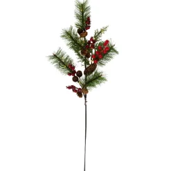 Lighted Pinecone, Berry and Pine Christmas Spray - 27" - Warm White
