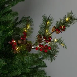 Lighted Pinecone, Berry and Pine Christmas Spray - 27" - Warm White