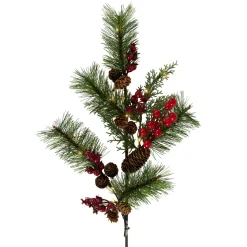 Lighted Pinecone, Berry and Pine Christmas Spray - 27
