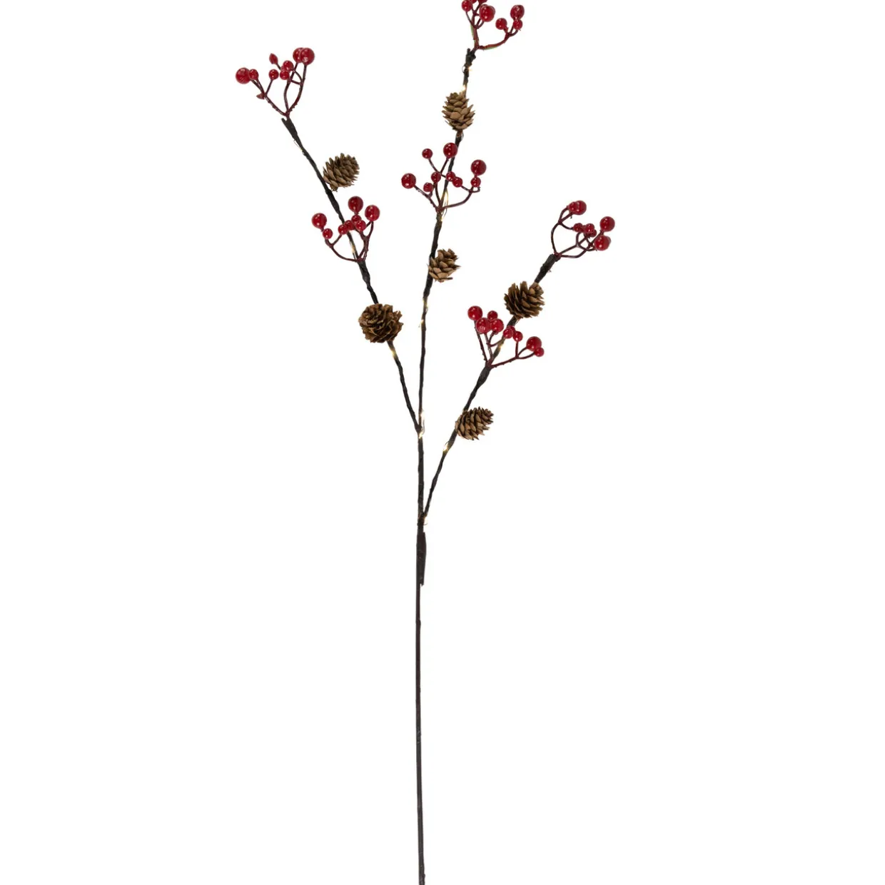 Lighted Pinecones and Berries Christmas Spray - 29" - Warm White