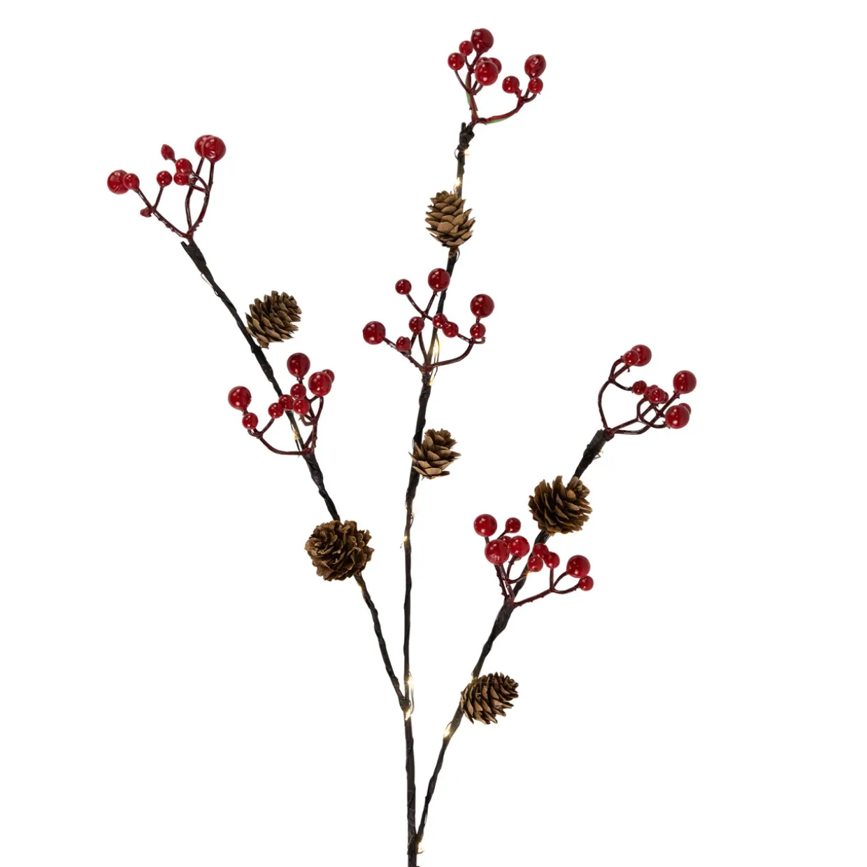 Lighted Pinecones and Berries Christmas Spray - 29" - Warm White