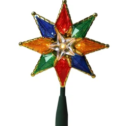 Lighted 8-Point Star Christmas Tree Topper - 11" - Multi-Color - Clear Lights