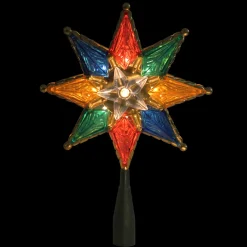 Lighted 8-Point Star Christmas Tree Topper - 11" - Multi-Color - Clear Lights
