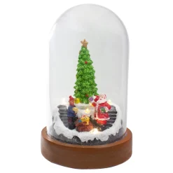 Lighted Santa and Christmas Tree Cloche Style Decoration - 7"
