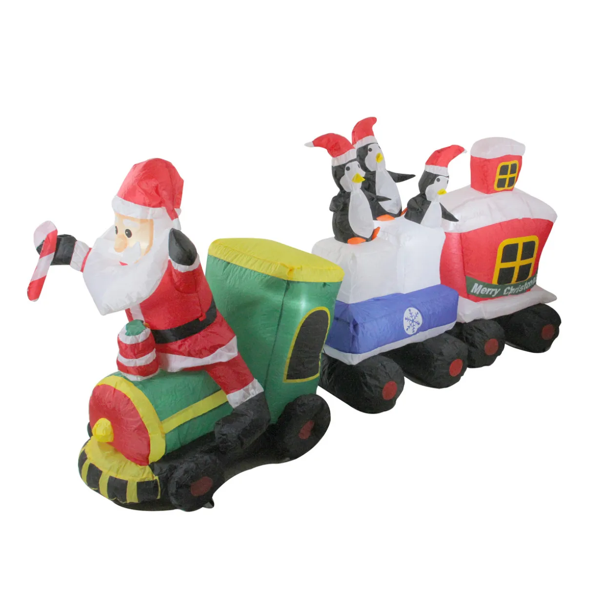 Lighted Santa and Penguins on Train Outdoor Christmas Inflatable - 6.5'