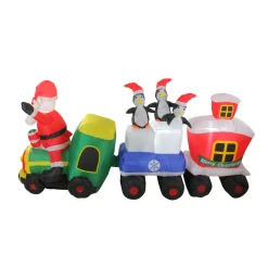 Lighted Santa and Penguins on Train Outdoor Christmas Inflatable - 6.5'