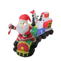 Lighted Santa and Penguins on Train Outdoor Christmas Inflatable - 6.5'