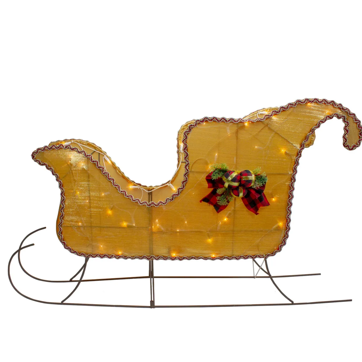 Lighted Shiny Sleigh Outdoor Christmas Decoration - 36" - Gold - Clear Lights