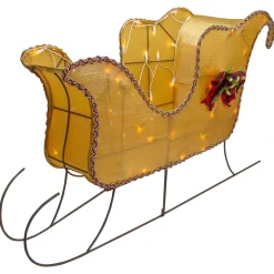 Lighted Shiny Sleigh Outdoor Christmas Decoration - 36" - Gold - Clear Lights