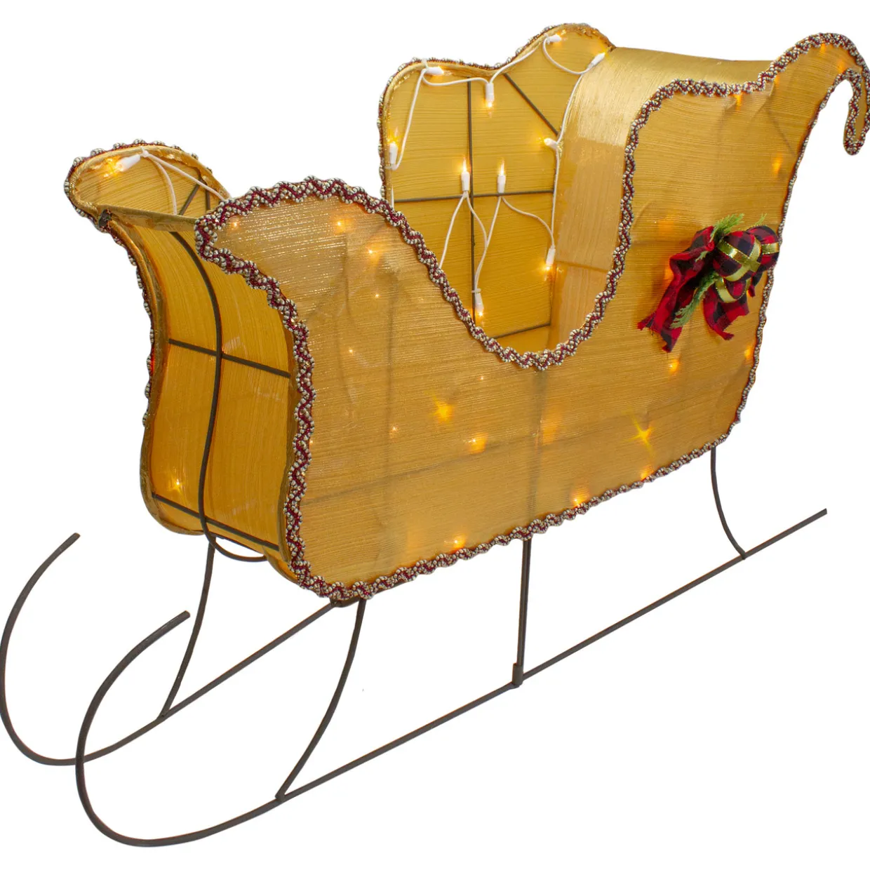 Lighted Shiny Sleigh Outdoor Christmas Decoration - 36" - Gold - Clear Lights