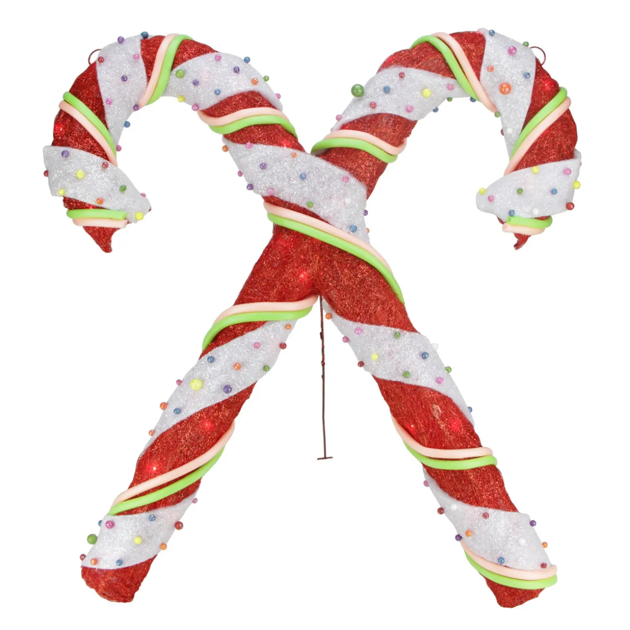 Lighted Sisal Double Candy Cane Christmas Outdoor Decoration - 26" - Clear Lights