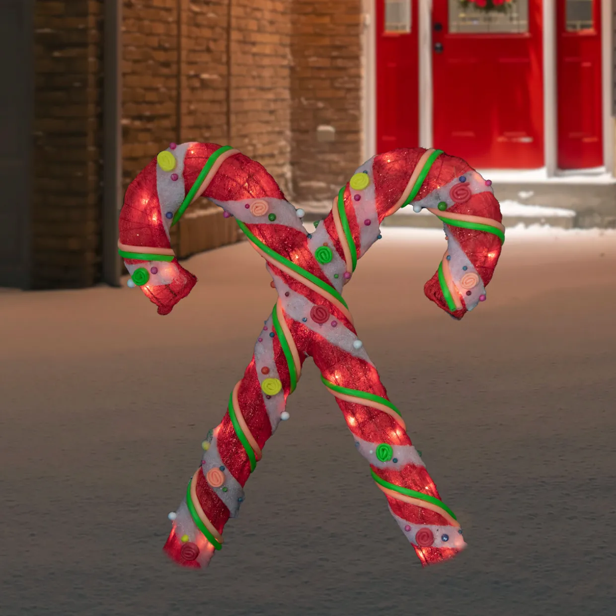 Lighted Sisal Double Candy Cane Christmas Outdoor Decoration - 26" - Clear Lights