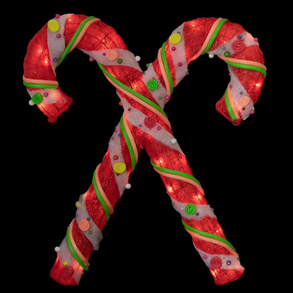 Lighted Sisal Double Candy Cane Christmas Outdoor Decoration - 26" - Clear Lights