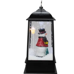 Lighted Snowman Christmas Lantern with Falling Snow - 13" - Black