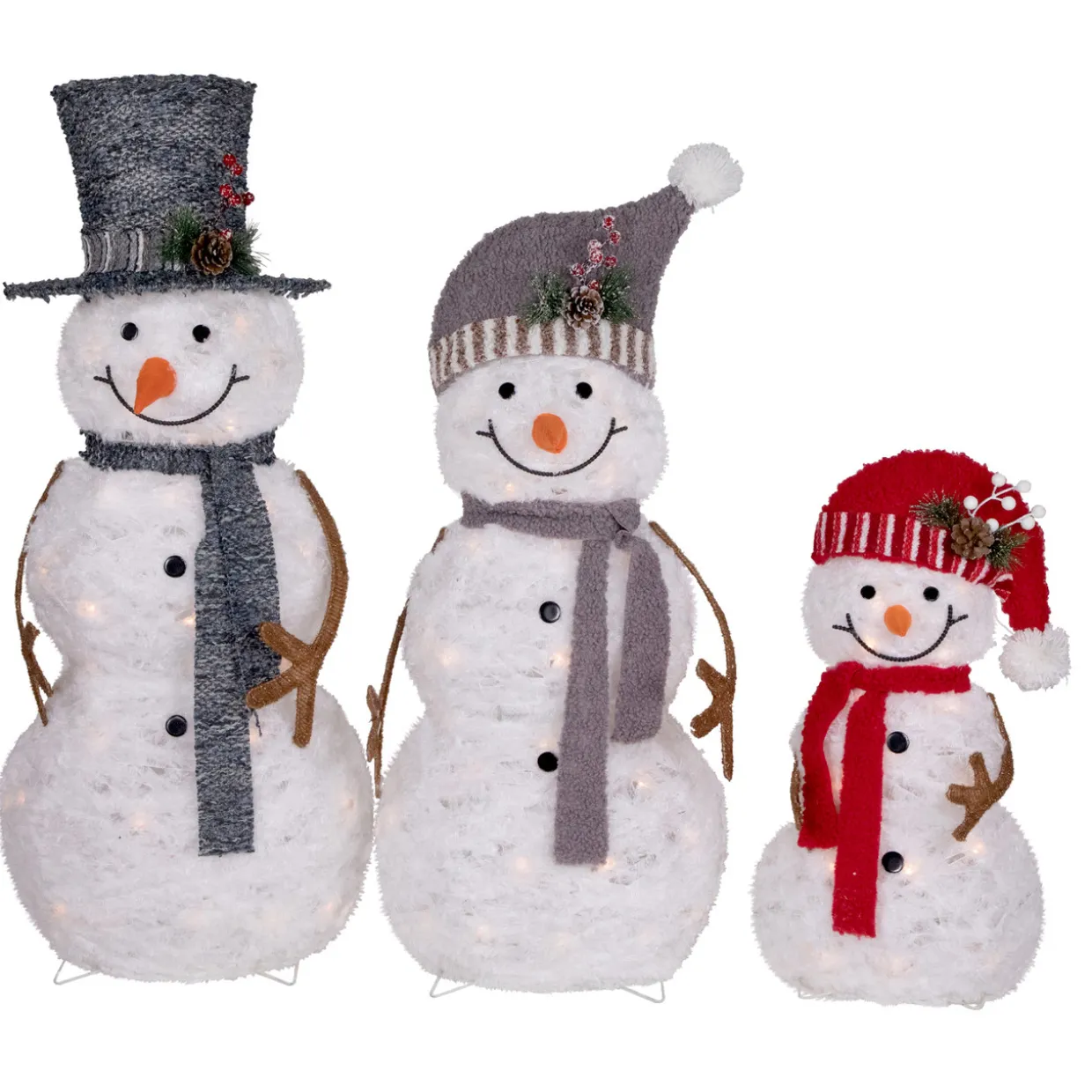 Lighted Snowman Family Outdoor Christmas Decoration - 39.5" - Warm White - Set of 3