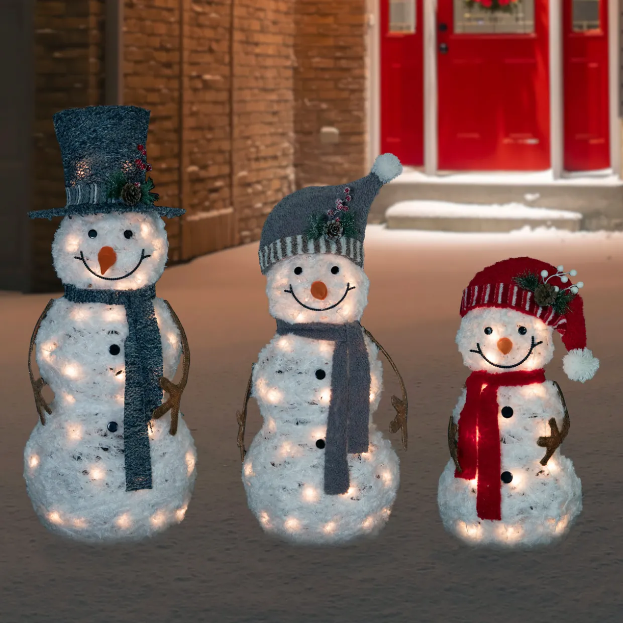 Lighted Snowman Family Outdoor Christmas Decoration - 39.5" - Warm White - Set of 3