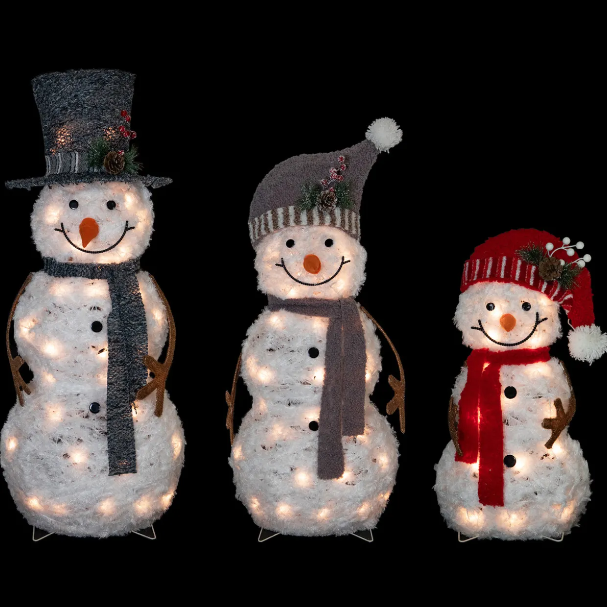 Lighted Snowman Family Outdoor Christmas Decoration - 39.5" - Warm White - Set of 3