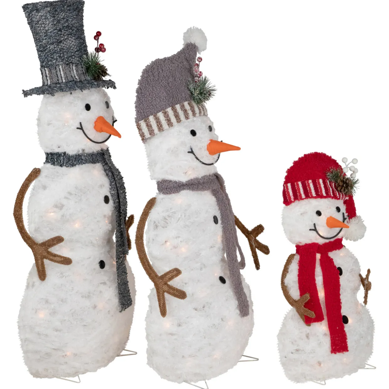 Lighted Snowman Family Outdoor Christmas Decoration - 39.5" - Warm White - Set of 3