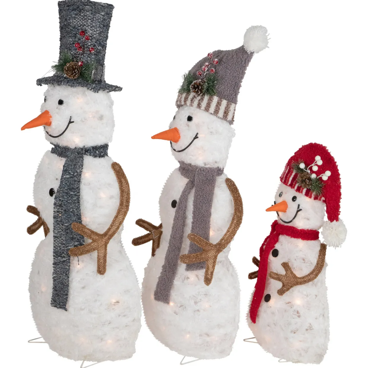 Lighted Snowman Family Outdoor Christmas Decoration - 39.5" - Warm White - Set of 3