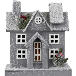 Lighted Snowy House Christmas Decoration - 11" - Gray