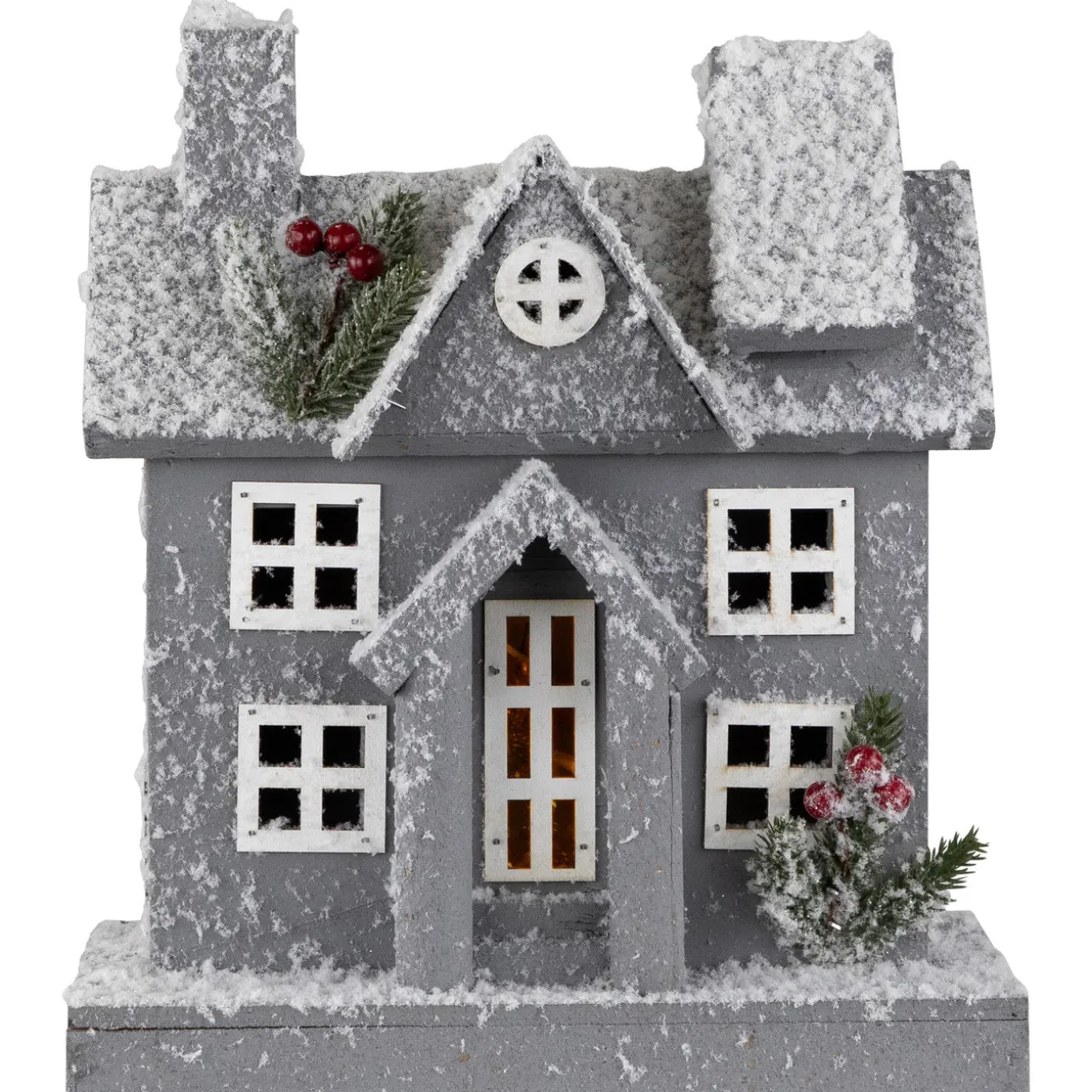 Lighted Snowy House Christmas Decoration - 11" - Gray