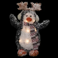 Lighted Snowy Penguin in Antler Hat Outdoor Christmas Decoration - 22