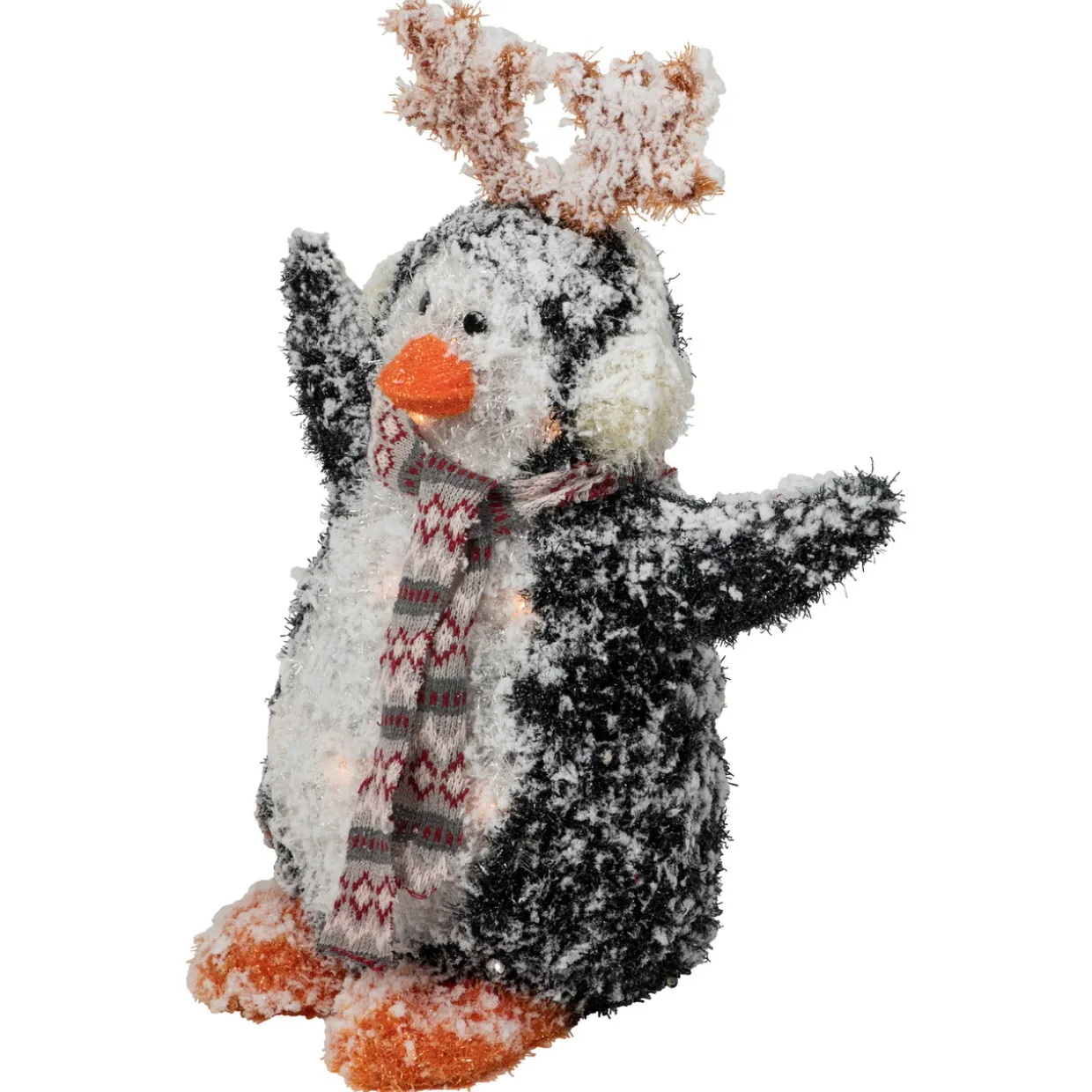 Lighted Snowy Penguin in Antler Hat Outdoor Christmas Decoration - 22" - Warm White
