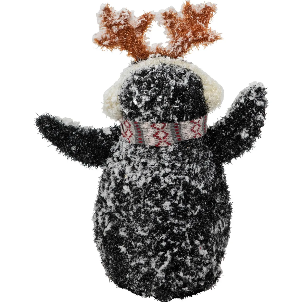 Lighted Snowy Penguin in Antler Hat Outdoor Christmas Decoration - 22" - Warm White