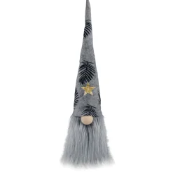 Lighted Star Gnome with Palm Leaves Hat Christmas Decoration - 16" - Gray and Black