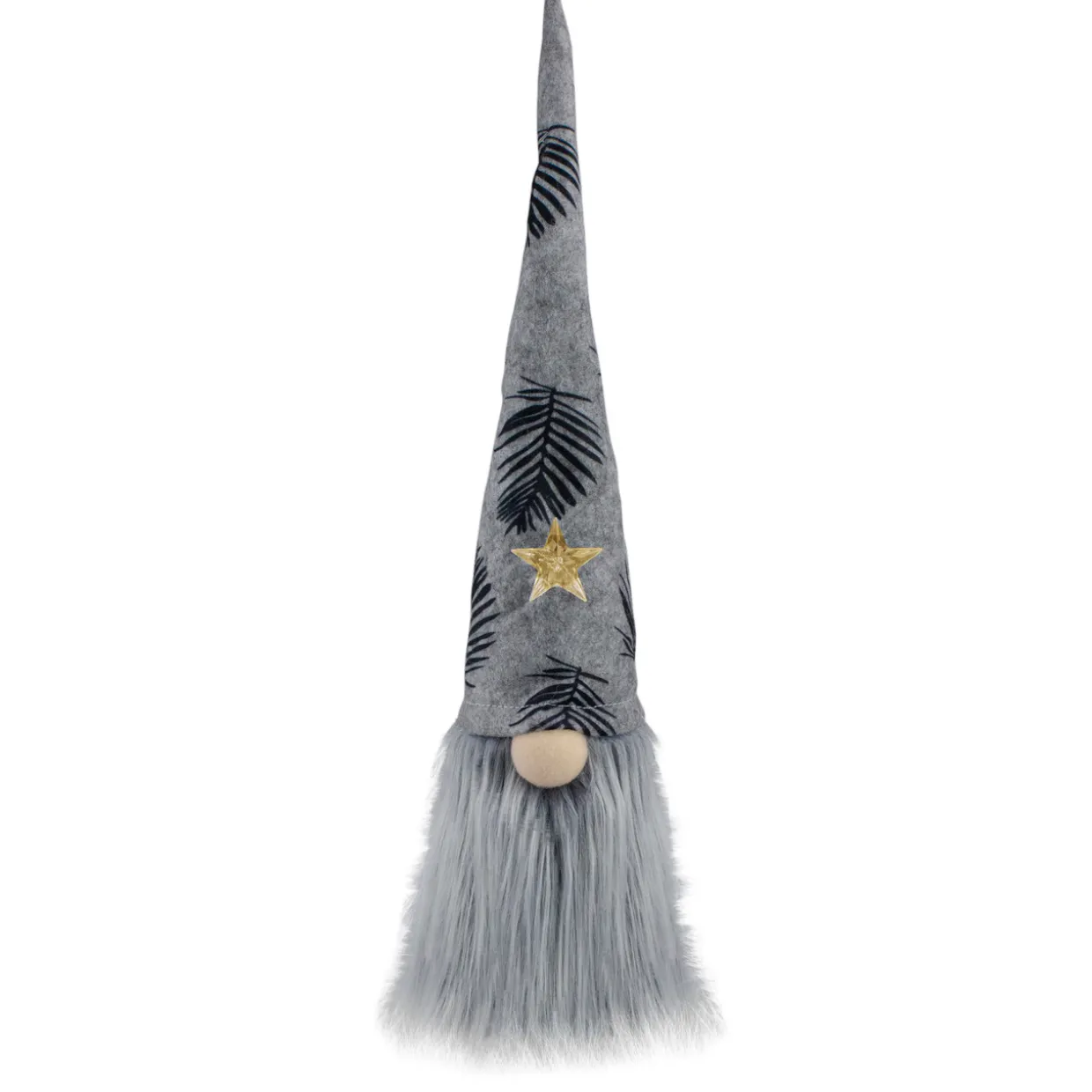 Lighted Star Gnome with Palm Leaves Hat Christmas Decoration - 16" - Gray and Black