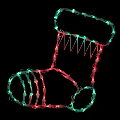 Lighted Stocking Silhouette Window Christmas Decoration - 18" - Red and Green