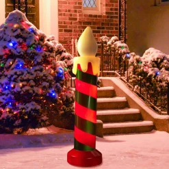 Lighted Striped Candle Blow Mold Outdoor Christmas Decoration - 40"