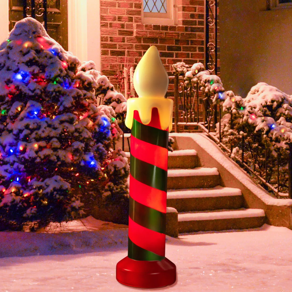 Lighted Striped Candle Blow Mold Outdoor Christmas Decoration - 40"