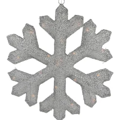 Lighted Tinsel Snowflake Christmas Window Decoration - 20" - Silver - Clear Lights
