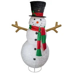 Lighted Tinsel Snowman Outdoor Christmas Decoration - 60" - Warm White Lights