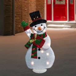 Lighted Waving Snowman Outdoor Christmas Decoration - 32" - Clear Lights
