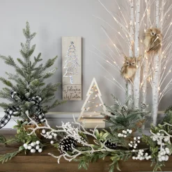 Lighted Wooden Christmas Tree with Stars Decoration - 11"