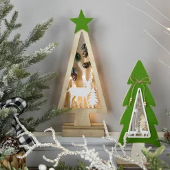 Lighted Wooden Christmas Tree with Star and Reindeer Woodland Scene - 15