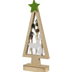 Lighted Wooden Christmas Tree with Star and Reindeer Woodland Scene - 15