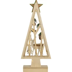 Lighted Wooden Christmas Tree with Star and Reindeer Woodland Scene - 15