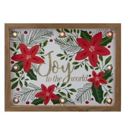 Lighted Wooden Frame Poinsettia "Joy to the World" Christmas Plaque - 11.75"