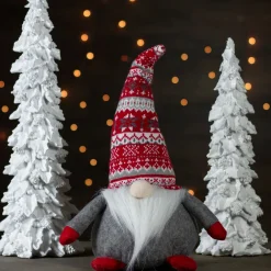 Lodge-Style Plush Gnome Christmas Figure - 17" - Red, Gray, and White
