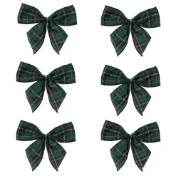 2-Loop Christmas Bow Decorations - 5.5" - Green and Black - Pack of 6